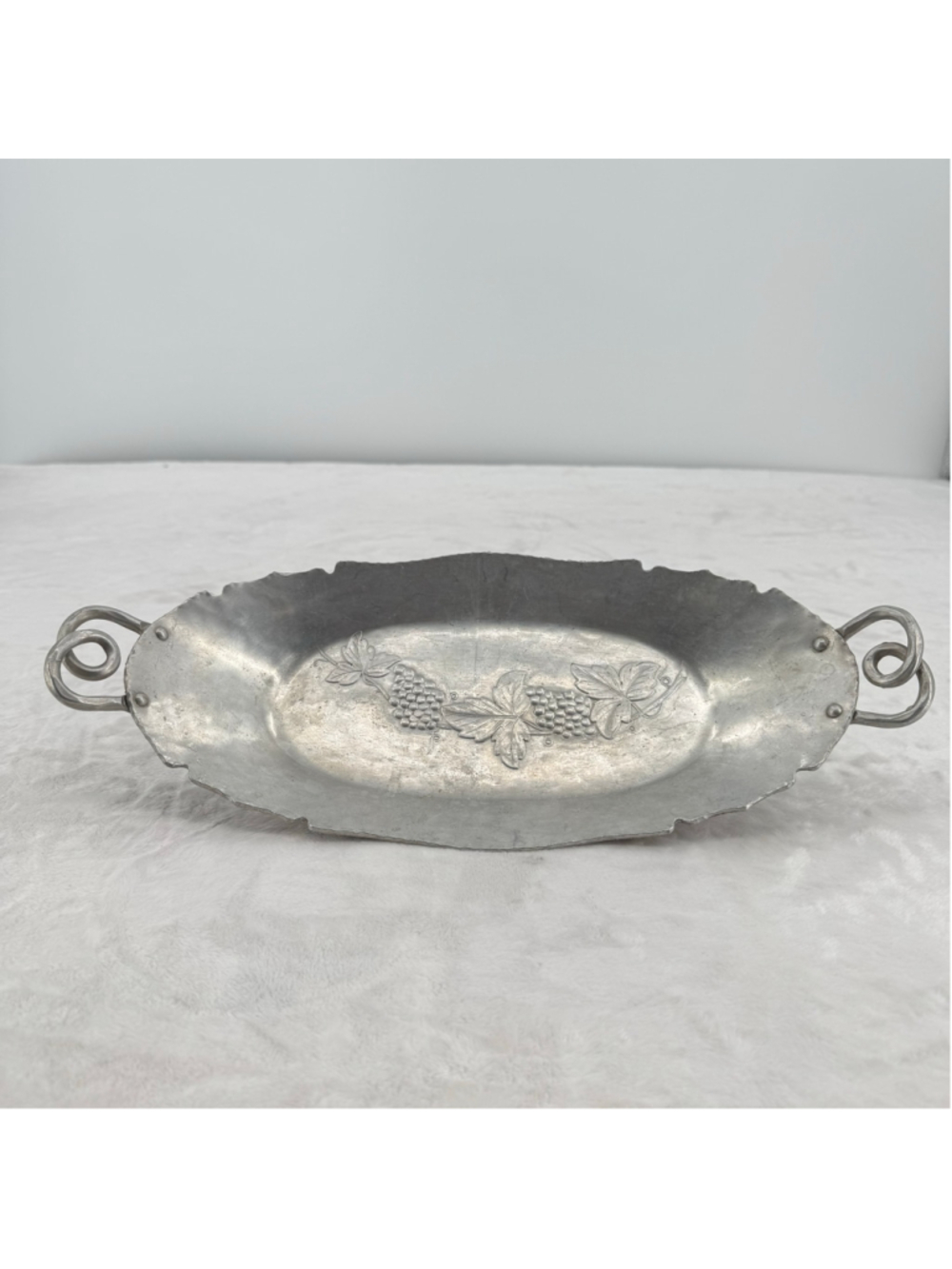 Hand Forged Aluminum Tray Grapes on Vine Vintage Midcentury 40s-50s Collectible